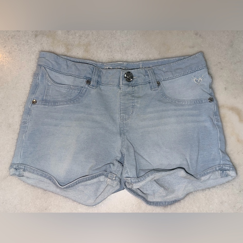 Justice Light Blue Denim Shorts with Heart Detail